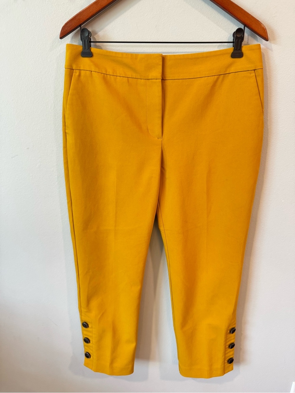 Ann Taylor Mustard Yellow Cropped Ponte Pants with Button Cuff